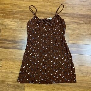 L.A. Hearts Floral‎ Mini Dress Womens Size XS Brown Tie Front Spaghetti Strap